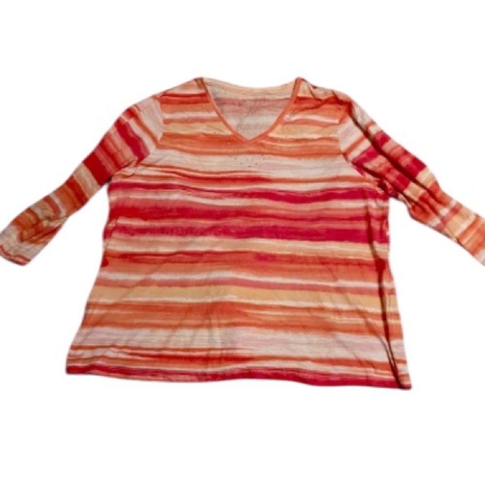 ALIA Striped V Neck Top w/ tiny Rhinestones at Neckline!!! Size XL
